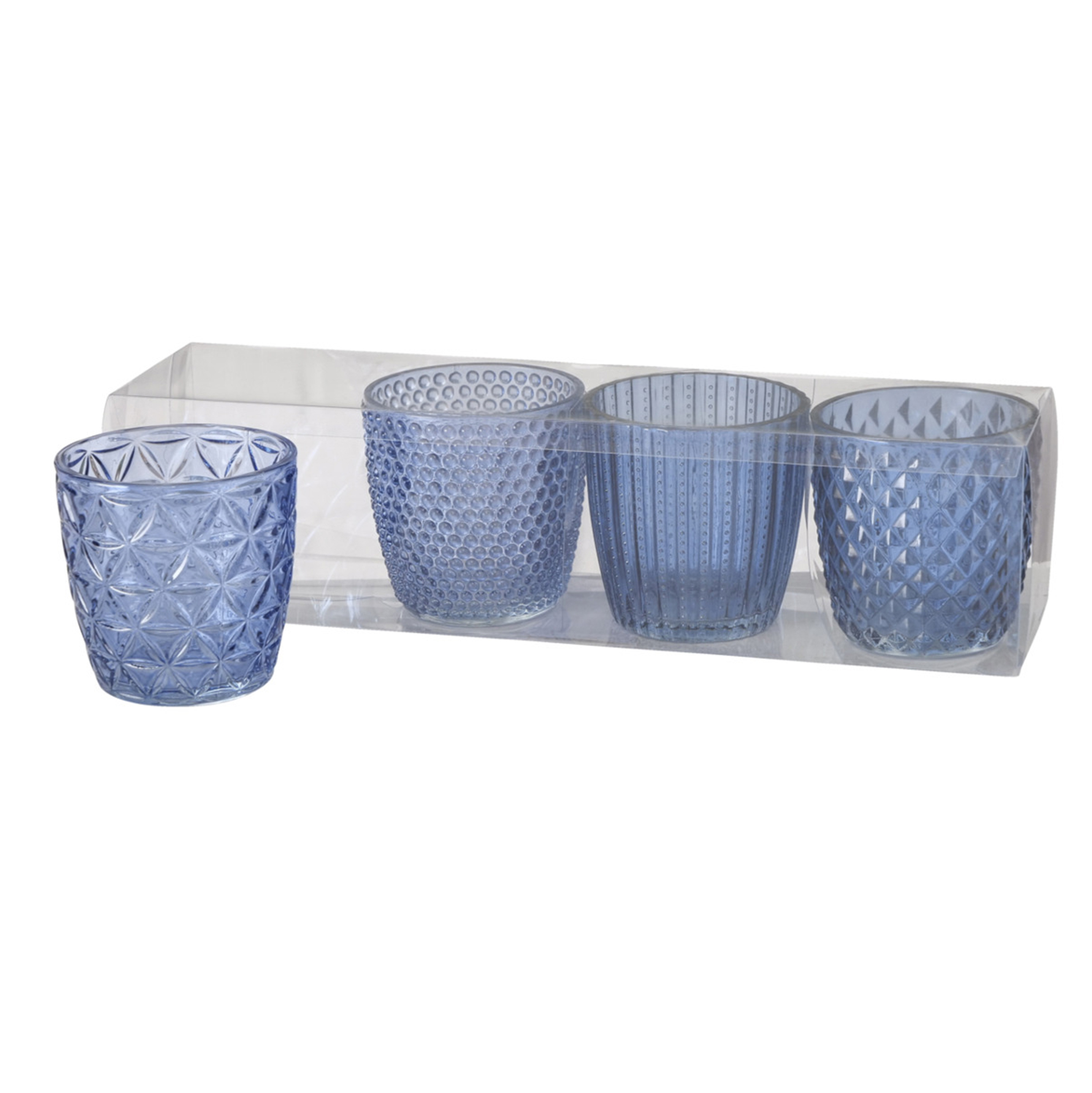 4-tlg Windlichset - blau - Klarglas - 7,5 cm
