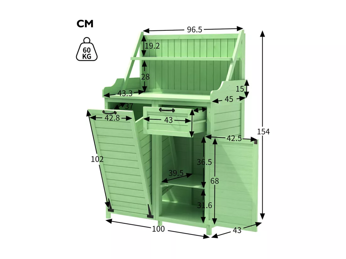 Armoire de jardin en bois avec étagères fixes pour rangement extérieur coffre d'exterieur couleur vert