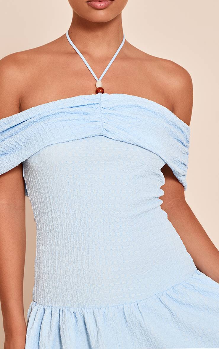 Bleu Clair Robe Droite À Encolure Américaine Avec Détails De Perles Texturées