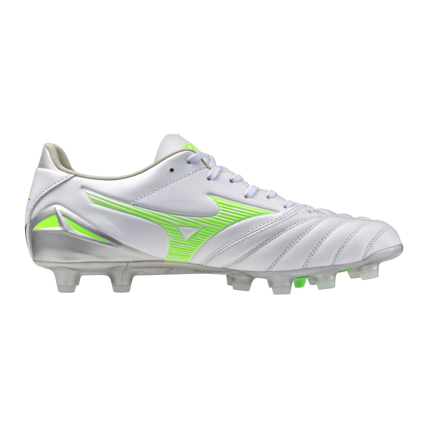 Mizuno Morelia Neo IV Pro Gras Voetbalschoenen (FG) Zilver Felgroen