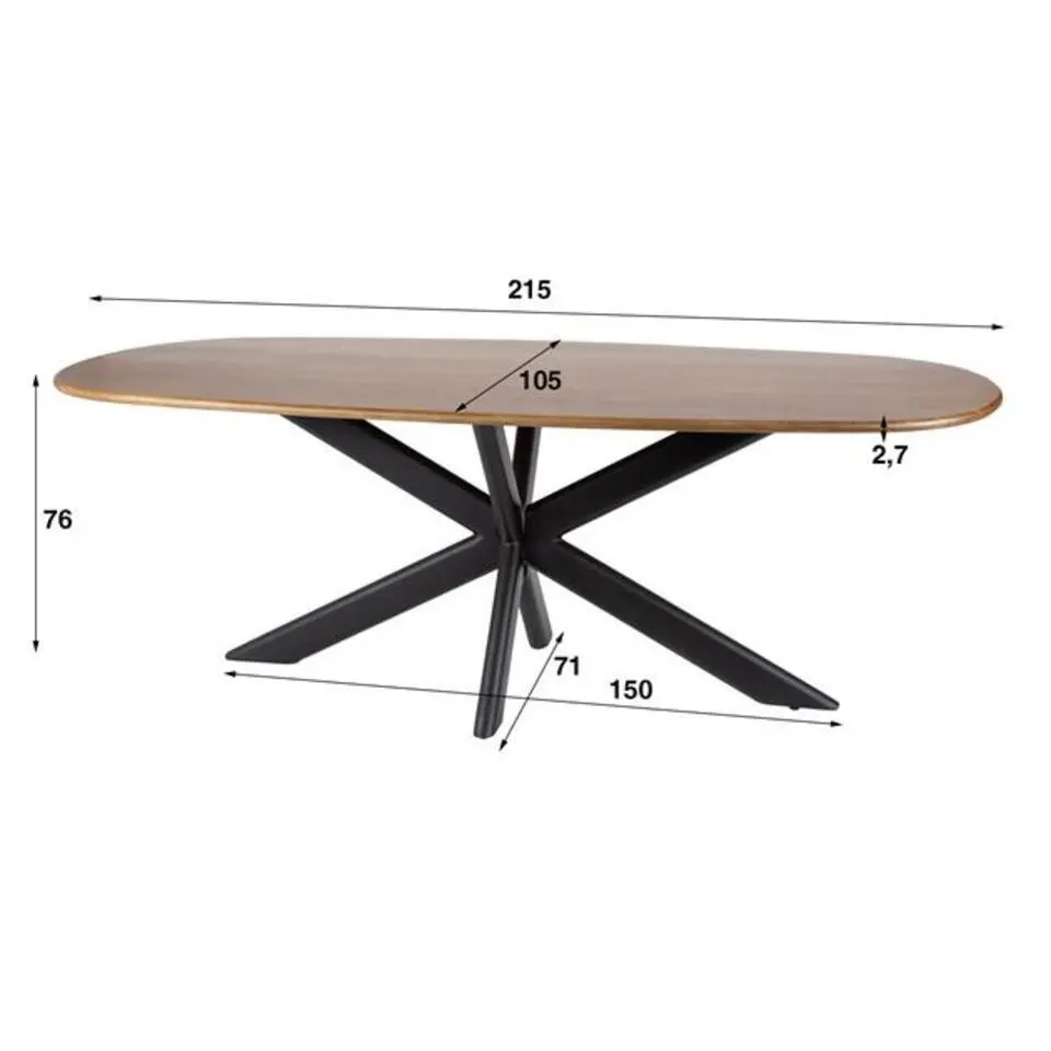 Hoyz Collection - Eetkamertafel 180cm Cliff Ovale Buis - Massief Mango Zandkleur