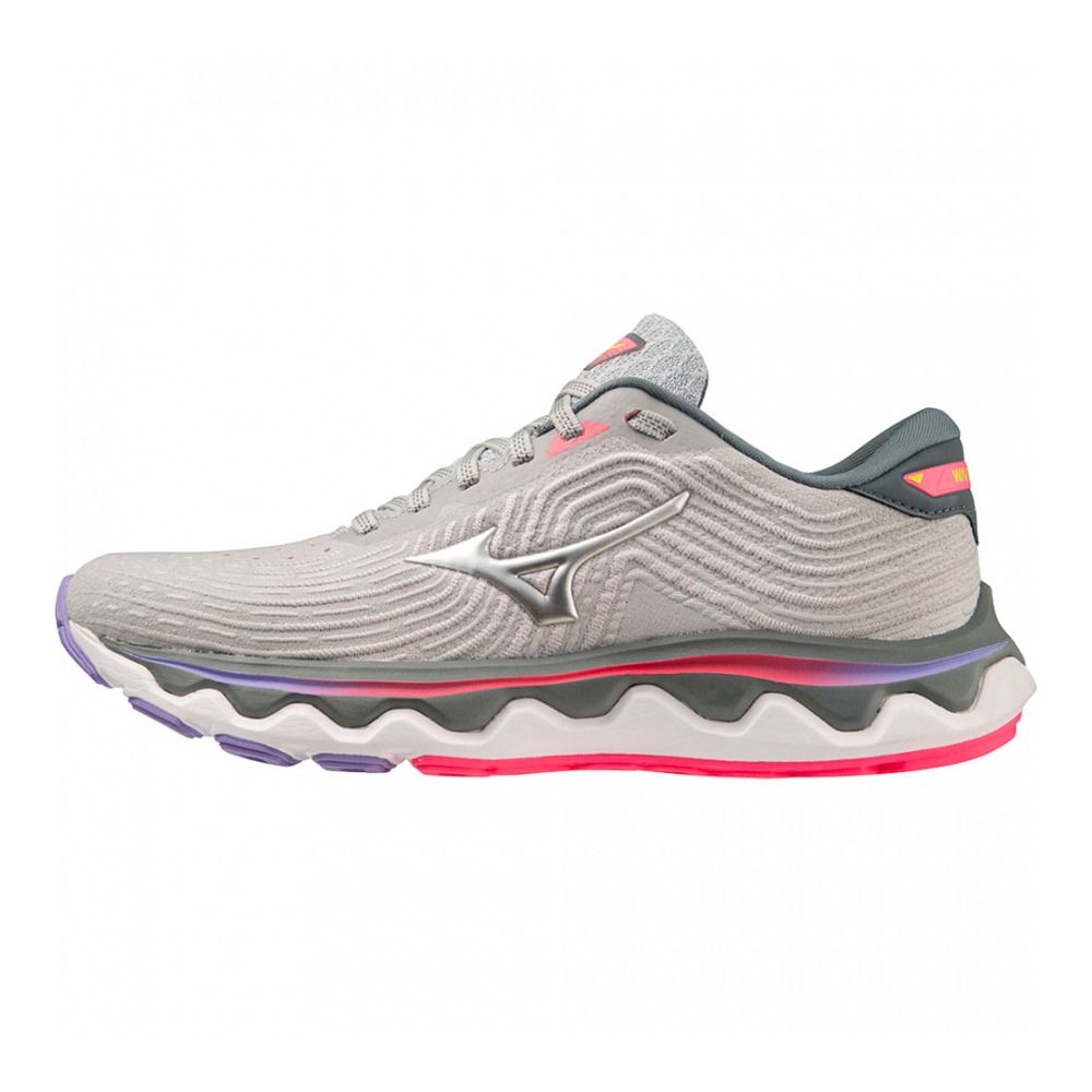 Mizuno WAVE HORIZON 6 - Chaussures running Femme pearl blue/silver/high-vis pink