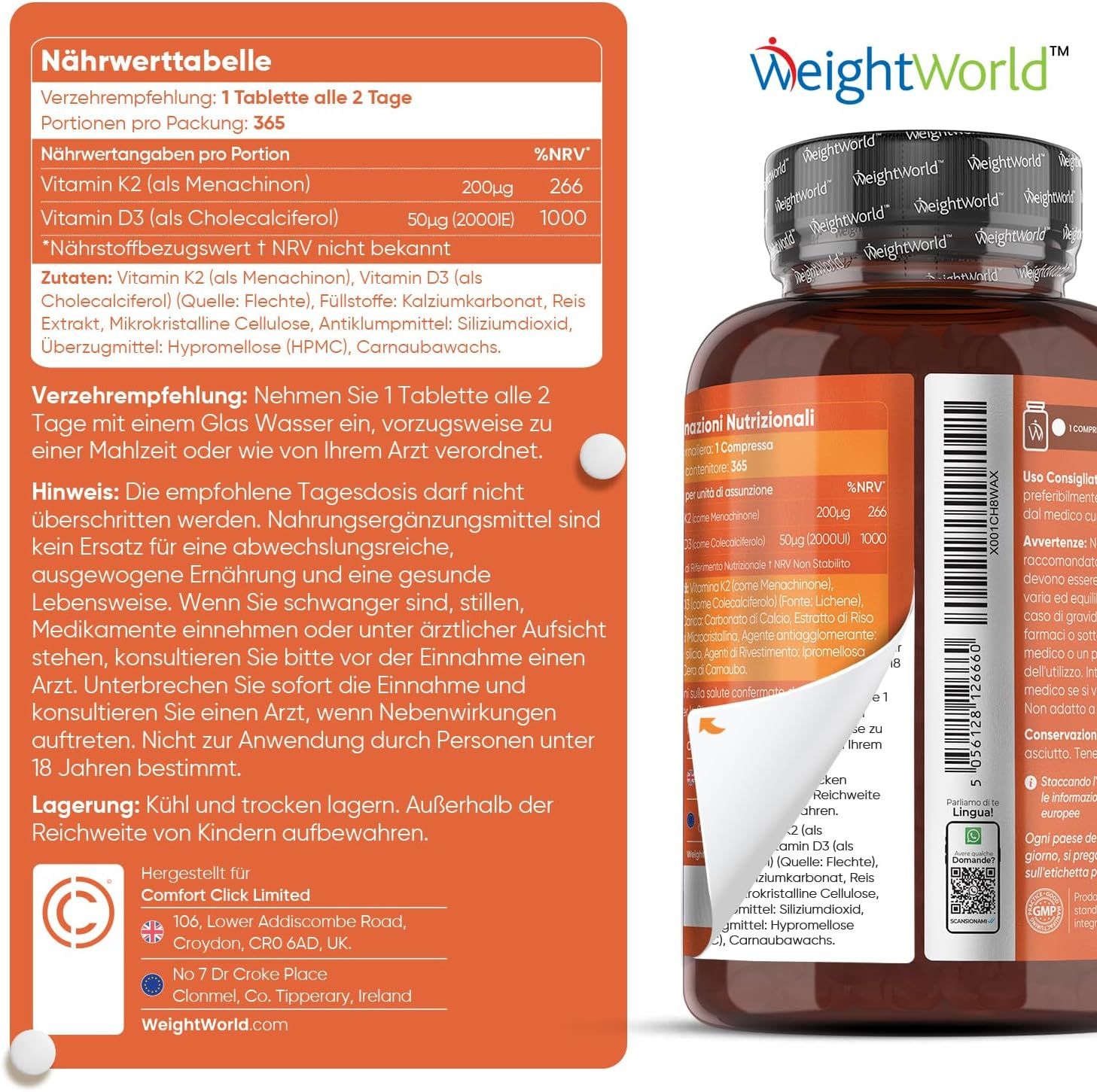 WeightWorld Vitamin D3 K2 2000 IE