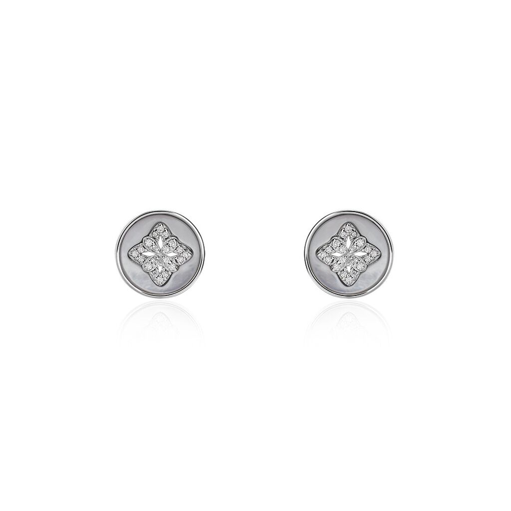 Boucles D'oreilles Puces Alexine Argent Blanc Oxyde De Zirconium