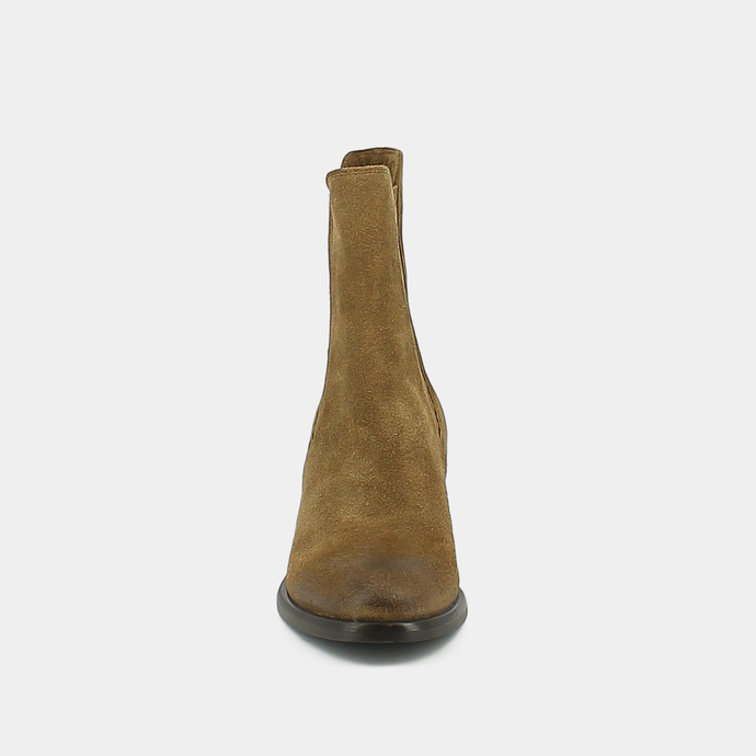 Boots à bouts ronds et petits talons  en croute taupe