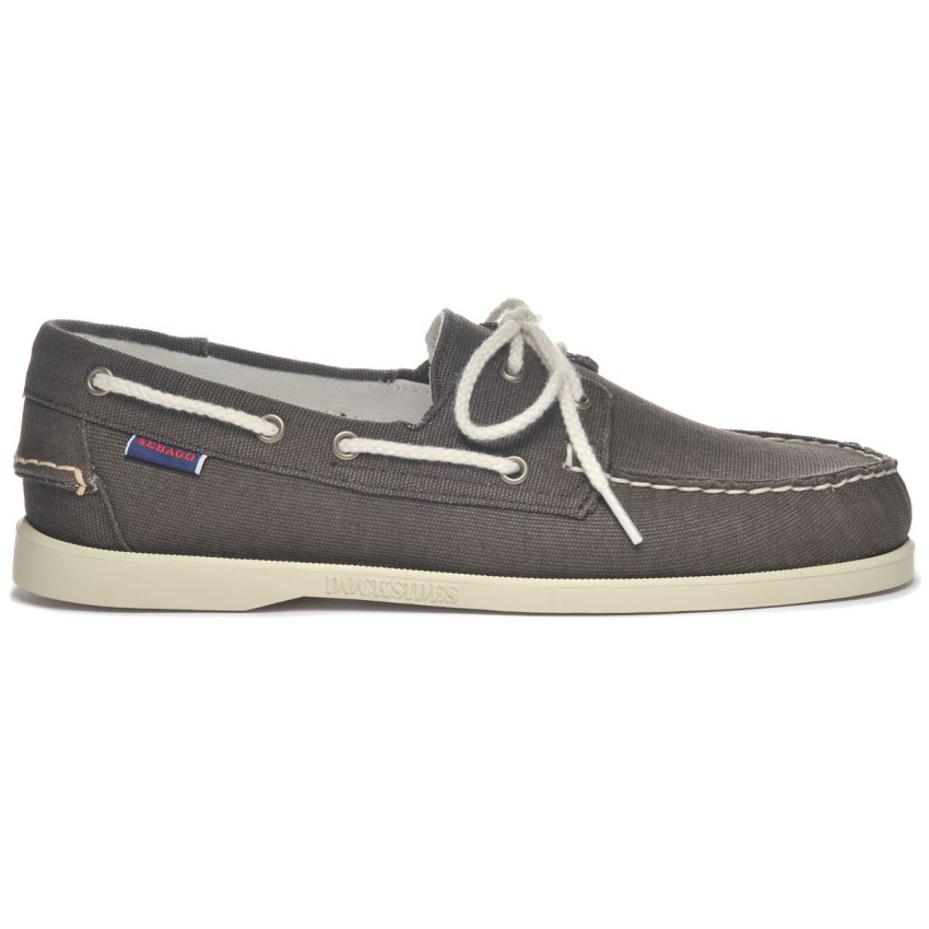DOCKSIDES PORTLAND WASHED CANVAS DARK BROWN-Chaussures bateau pour homme en toile