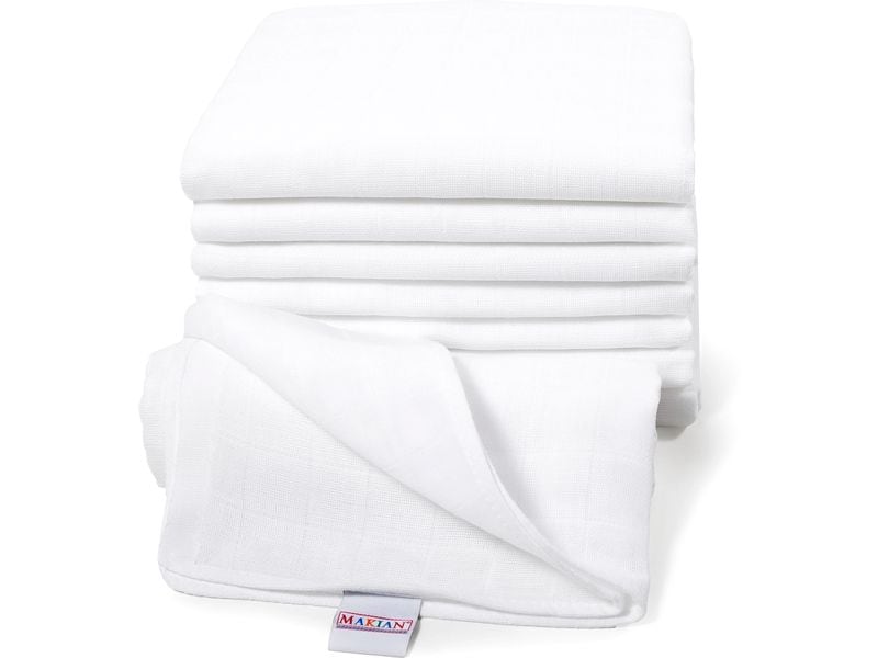 MAKIAN Moltontuch 8-er Set 70 x 70 cm, Weiss Mulltücher Set