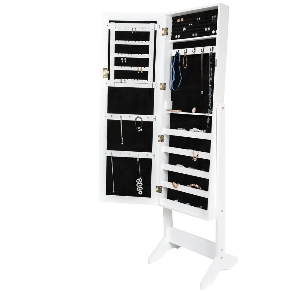 tectake Sieradenkast met spiegel, rechtopstaand, Wit