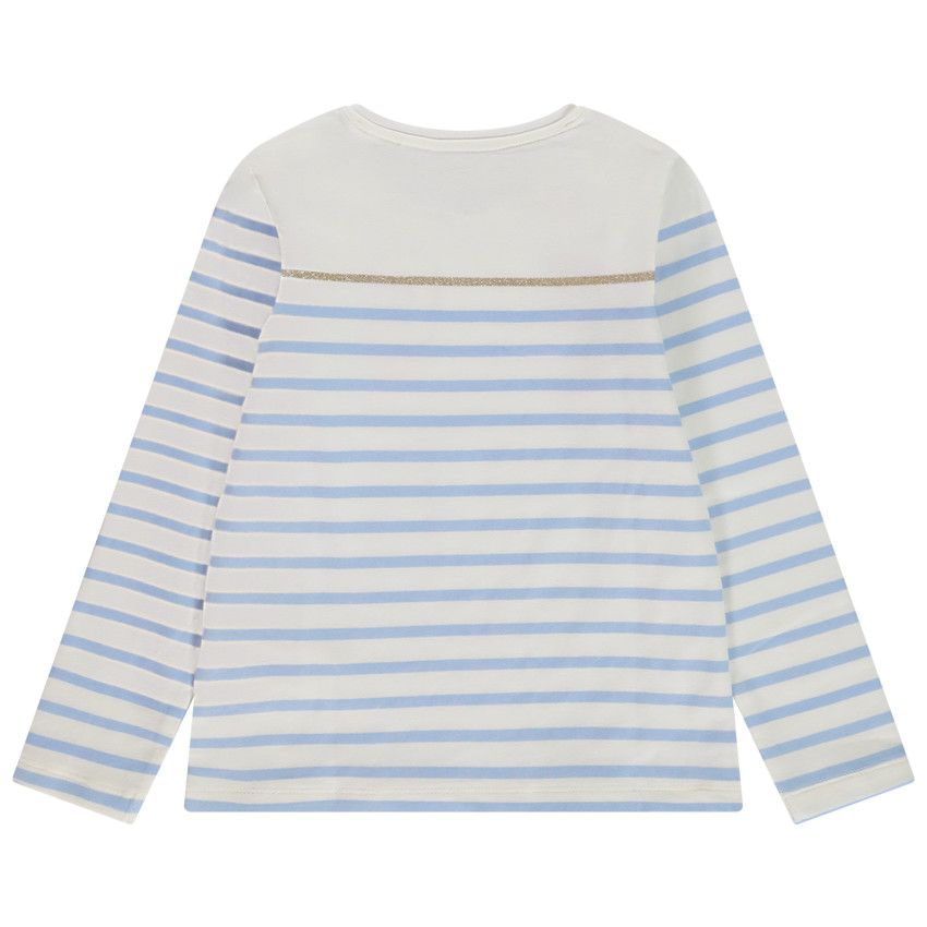 T-shirt manches longues rayé patch bouclettes pour fille - Ecru