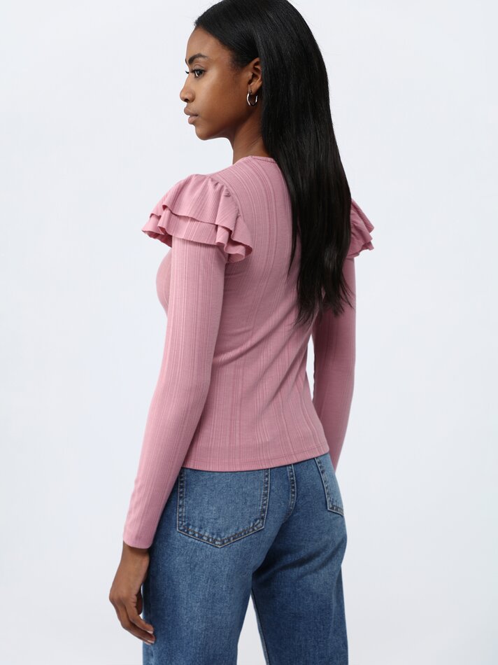 Blusa de tricô com babados - Rosa