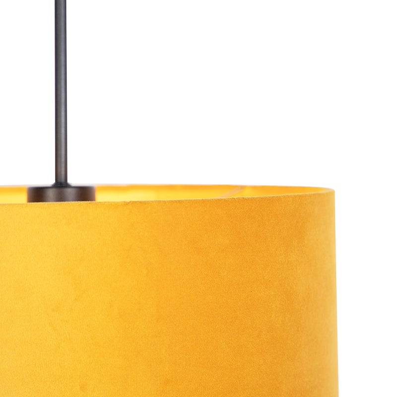 Hanglamp met velours kap, oker met goud, 35 cm - Combi