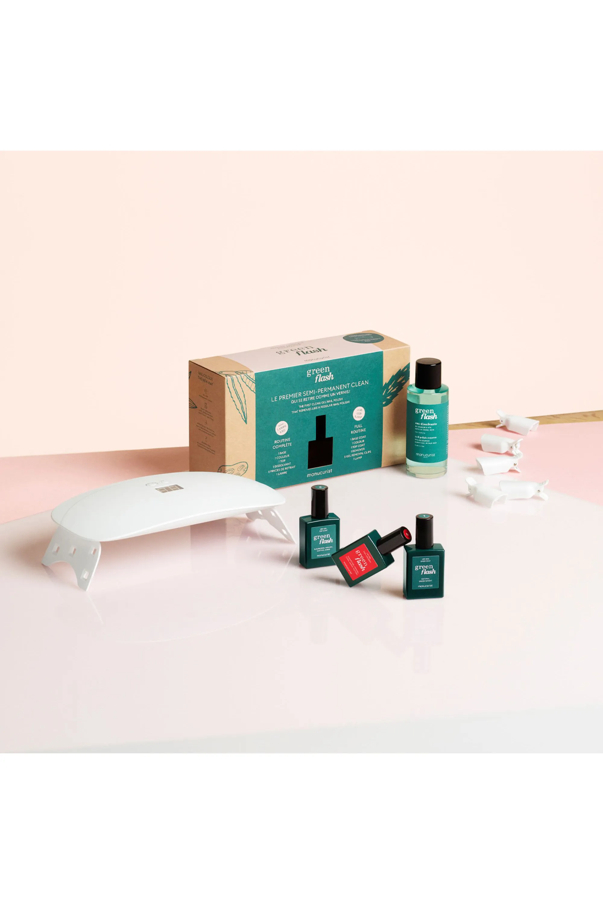 Manucurist Coffret routine semi-permanent Green Flash Lampe 24W vernis de couleur offert-800 g