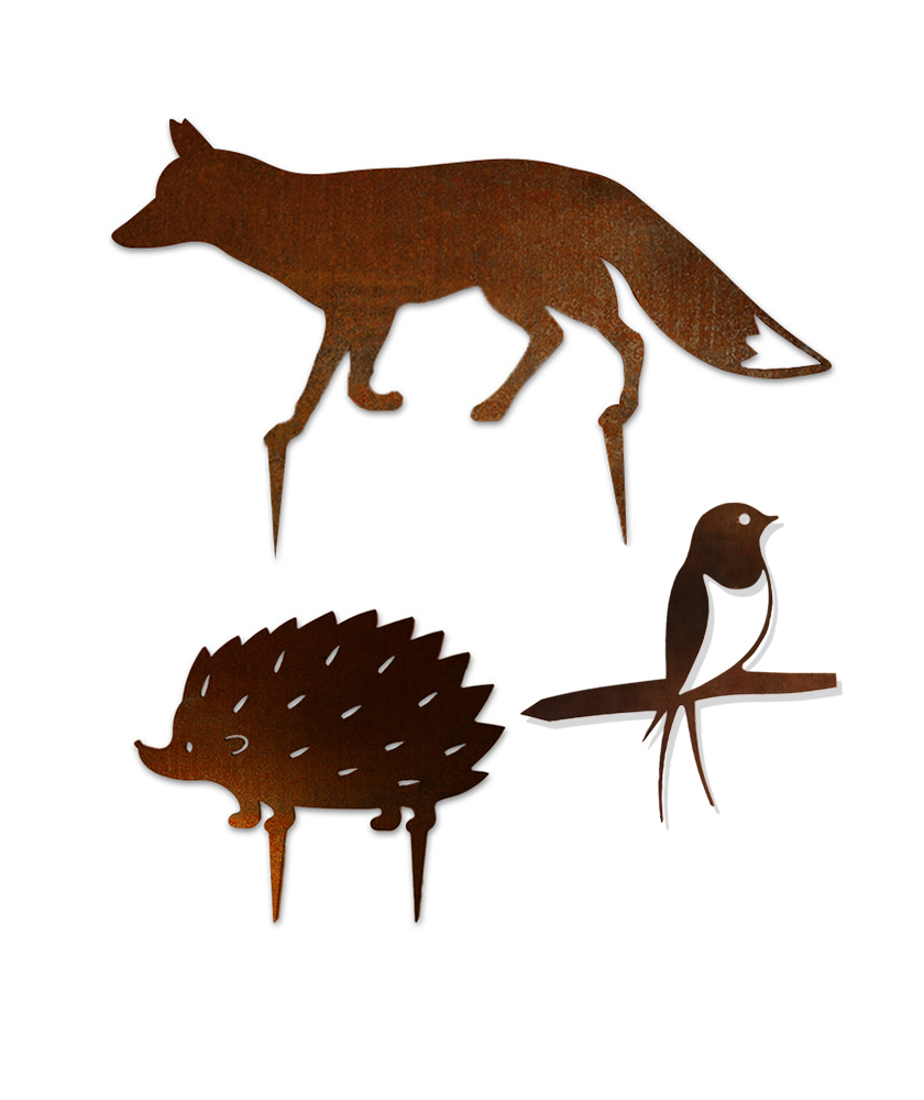 Lot 3 animaux métal acier corten ã planter