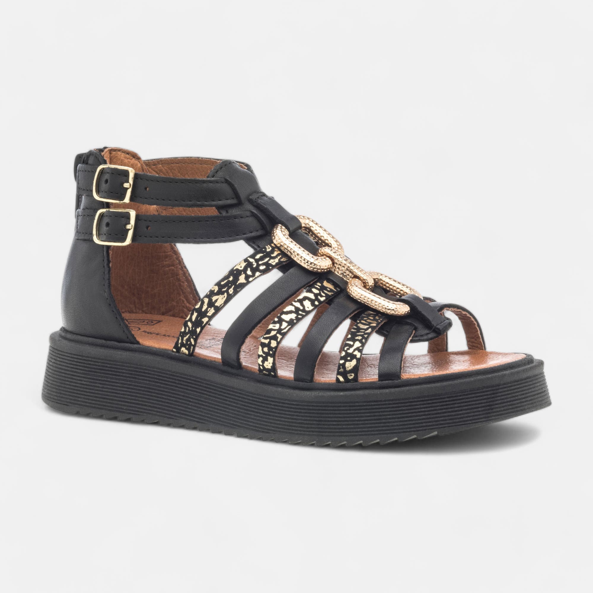 Nu-pieds Fille en cuir noir
