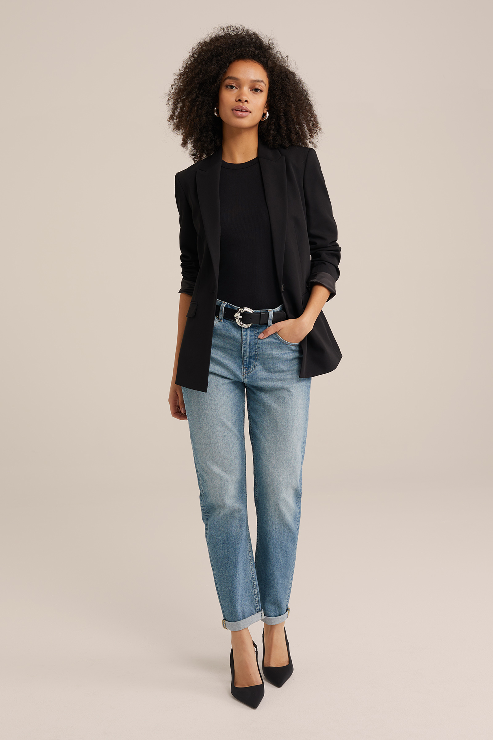 mid rise boyfriend fit jeans met comfortstretch WE Fashion Marineblauw