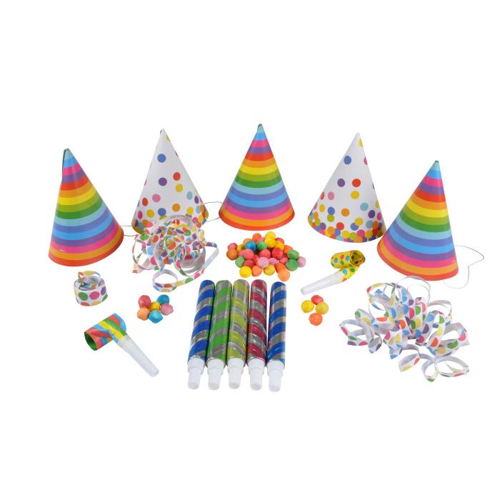 SACHET COTILLONS 5 PERSONNES CHAPEAUX SARBACANES SERPENTINS