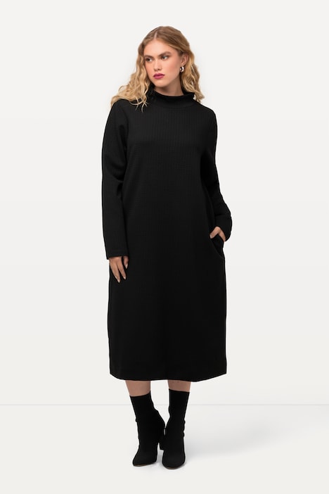 Sweatkleid, Struktur, Taschen, Stehkragen, Langarm