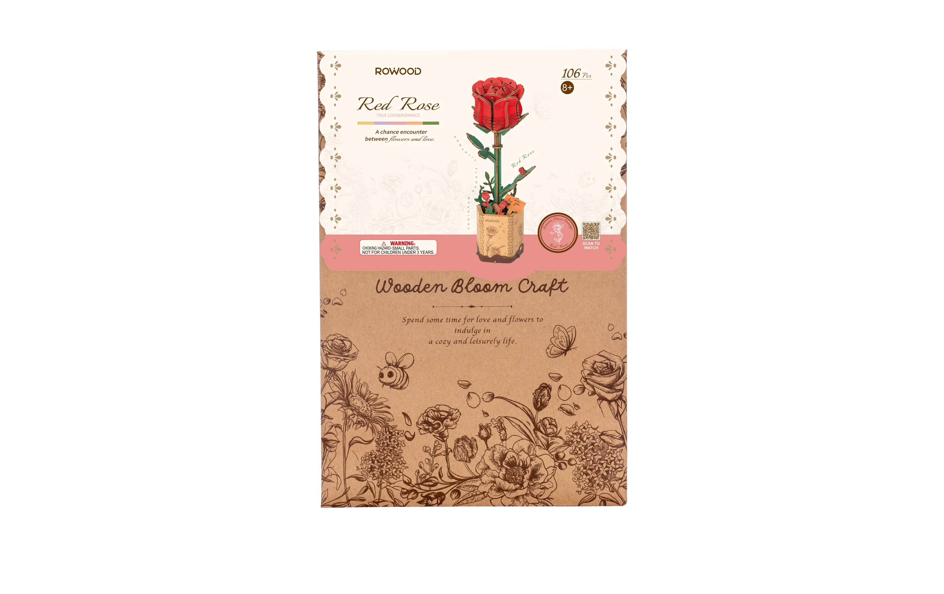 Bausatz Red Rose 106-teilig3D-Puzzle aus lasergeschnittenen Holzteilen
