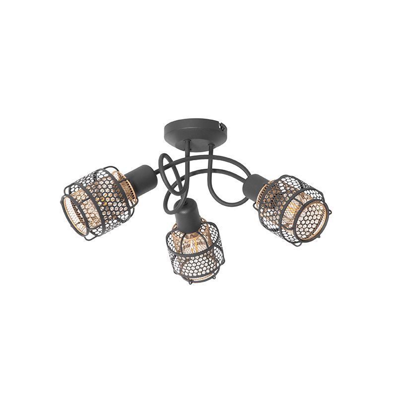 Design plafondlamp zwart met goud 3-lichts - Noud