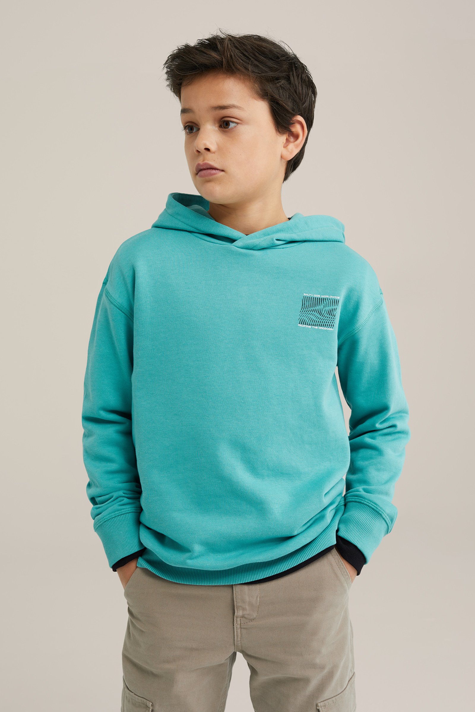 Jongens hoodie met opdruk Salty Dog Zeegroen