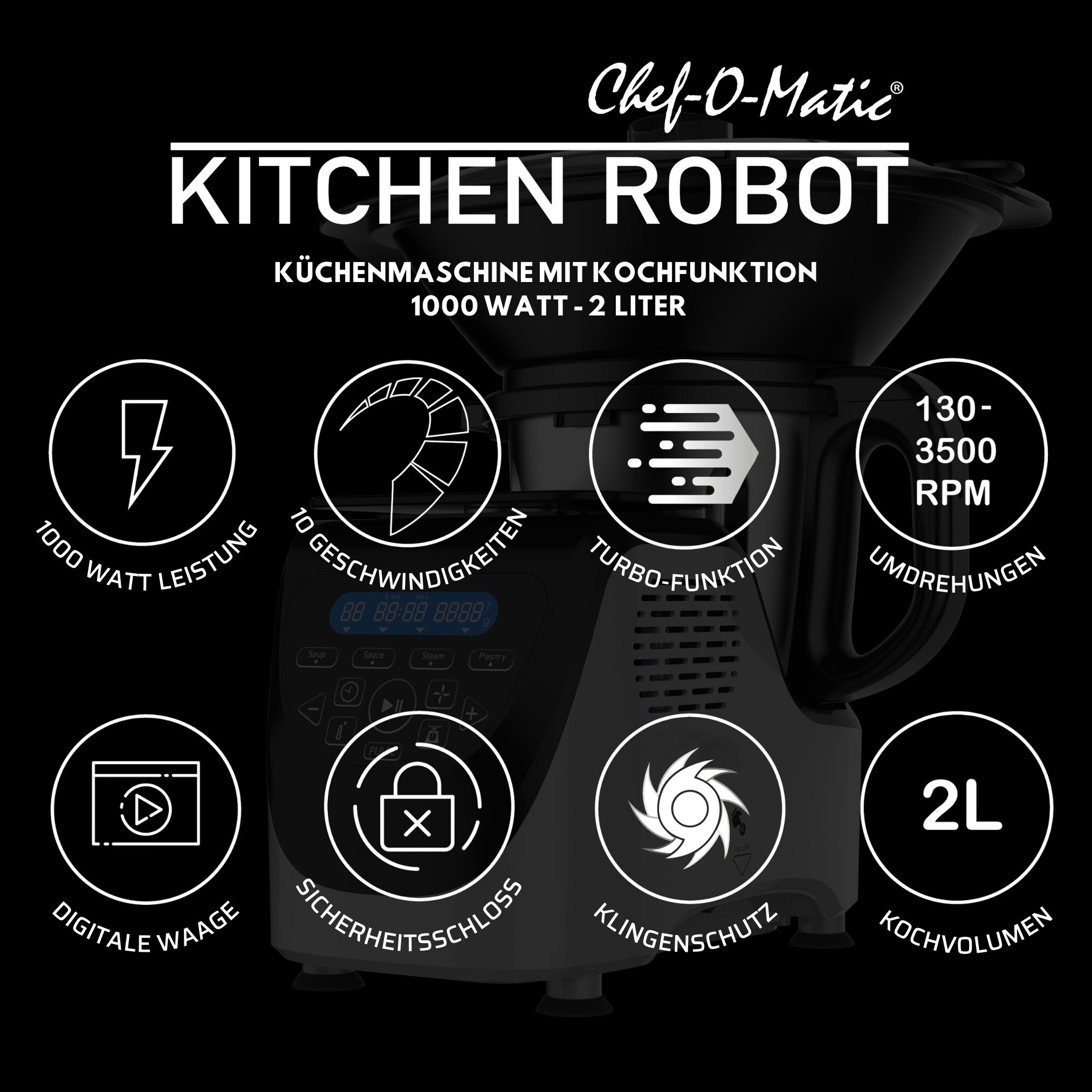 Best Direct® Küchenmaschine mit Kochfunktion - Mixer - Dampfgarer Chef O Matic Kitchen Robot