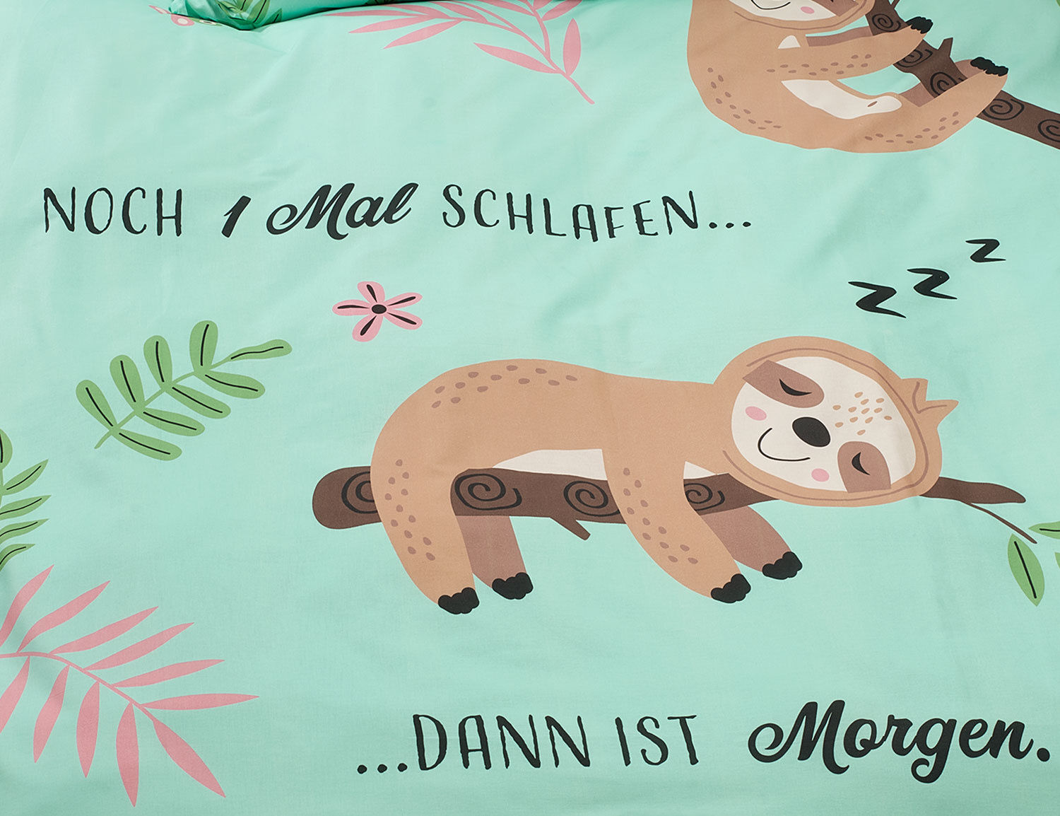 Bettwäsche mit lächelndem Faultier auf einem Ast