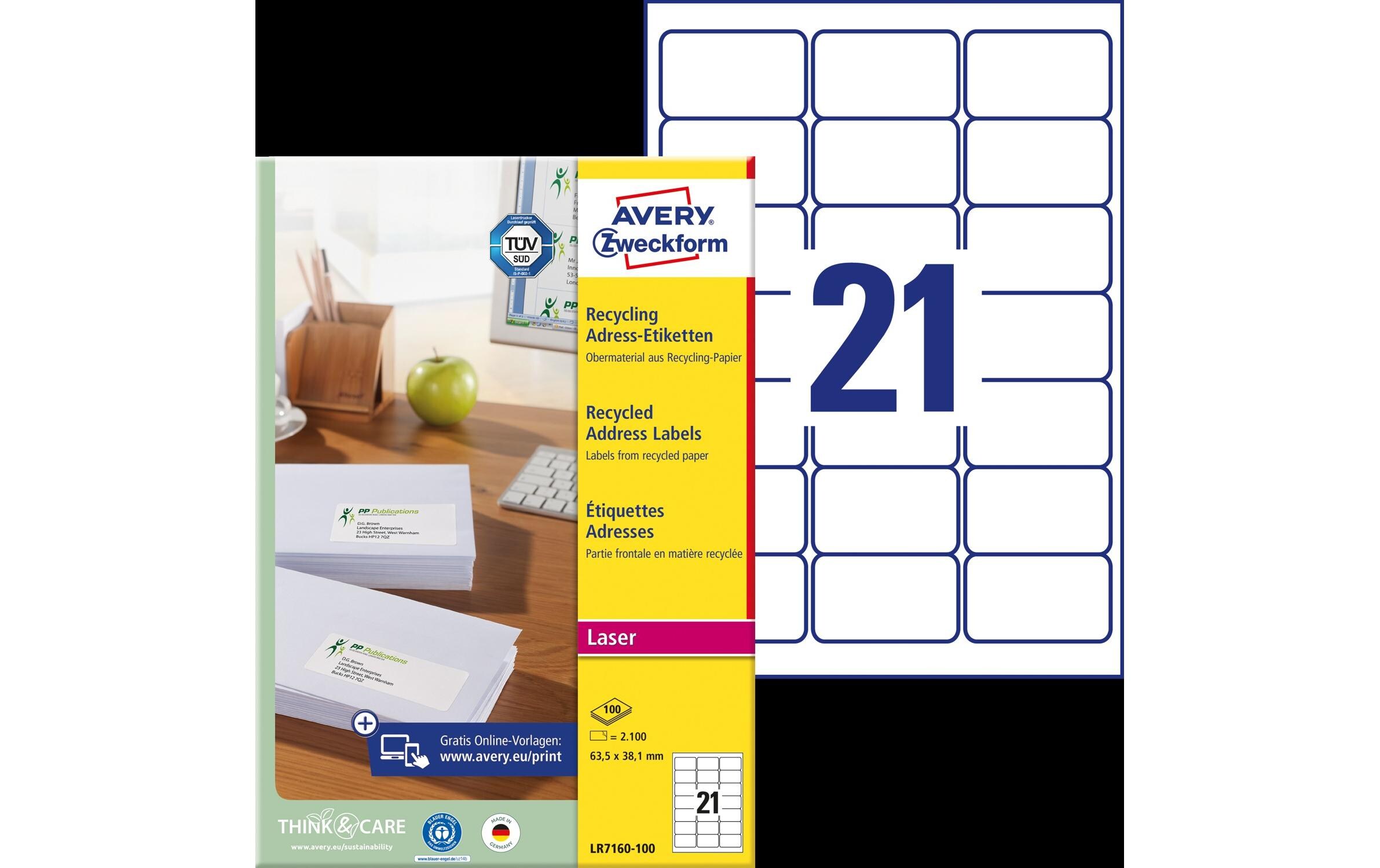 Adressetiketten 63.5 x 38.1 mm, 100 BlattUmweltfreundliche Adress-Etiketten