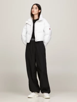 Jaqueta puffer cropped com logo