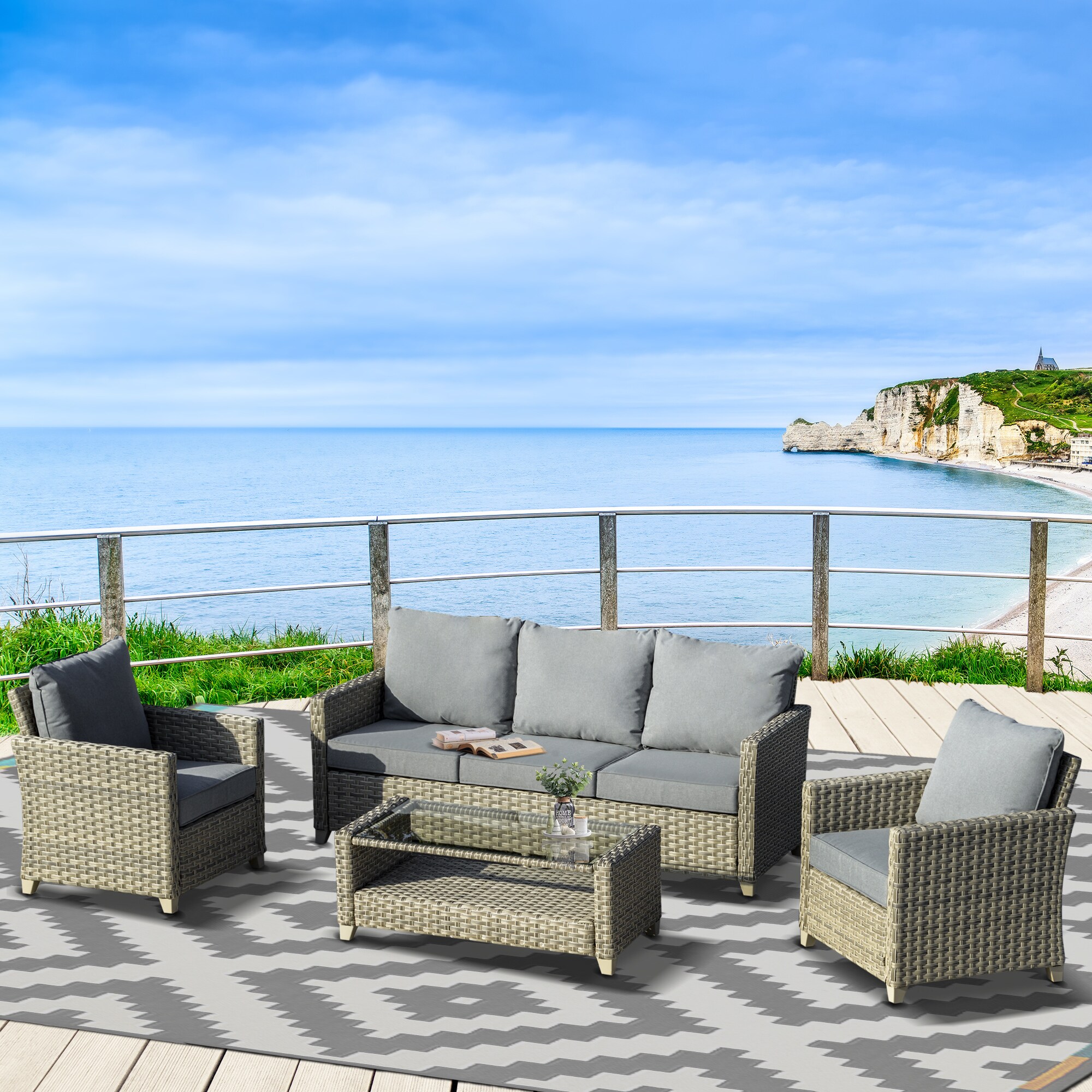 Outsunny Gartenmöbel Set mit Couchtisch bunt 193L x 77B x 80,5H cm