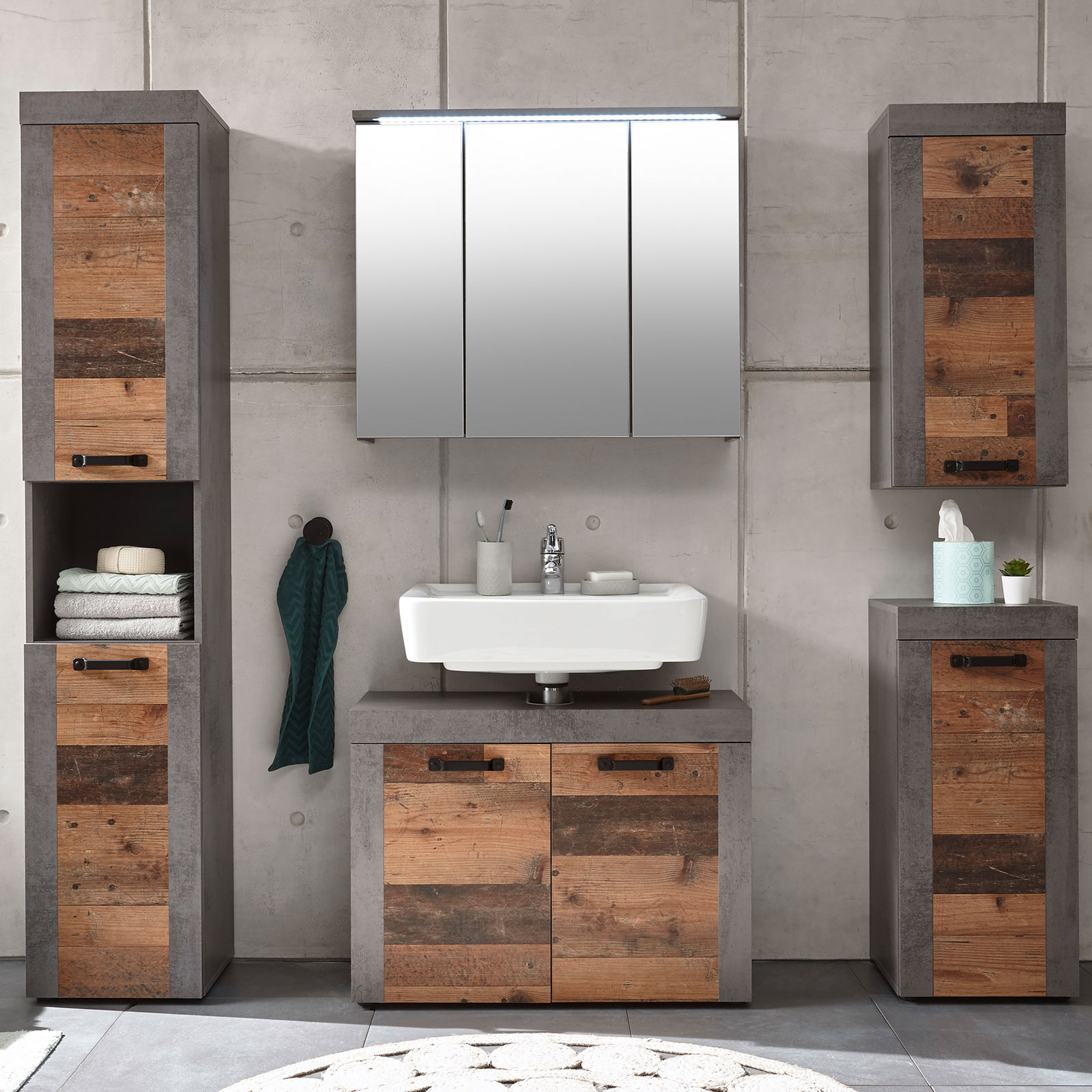 Waschbeckenunterschrank - Old Wood Vintage Betonoptik - 80 cm breit