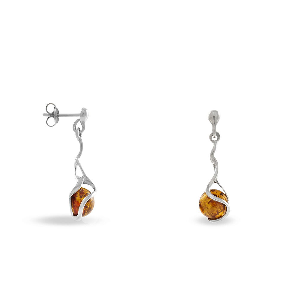 Boucles D'oreilles Pendantes Argent Blanc Ferima Ambre