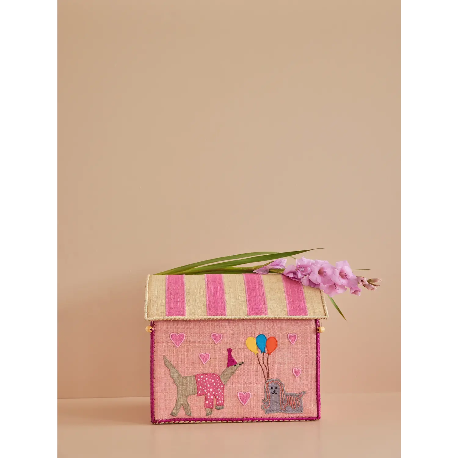 Rice | Raffia Opbergmand Middelgroot | Party Animal Pink