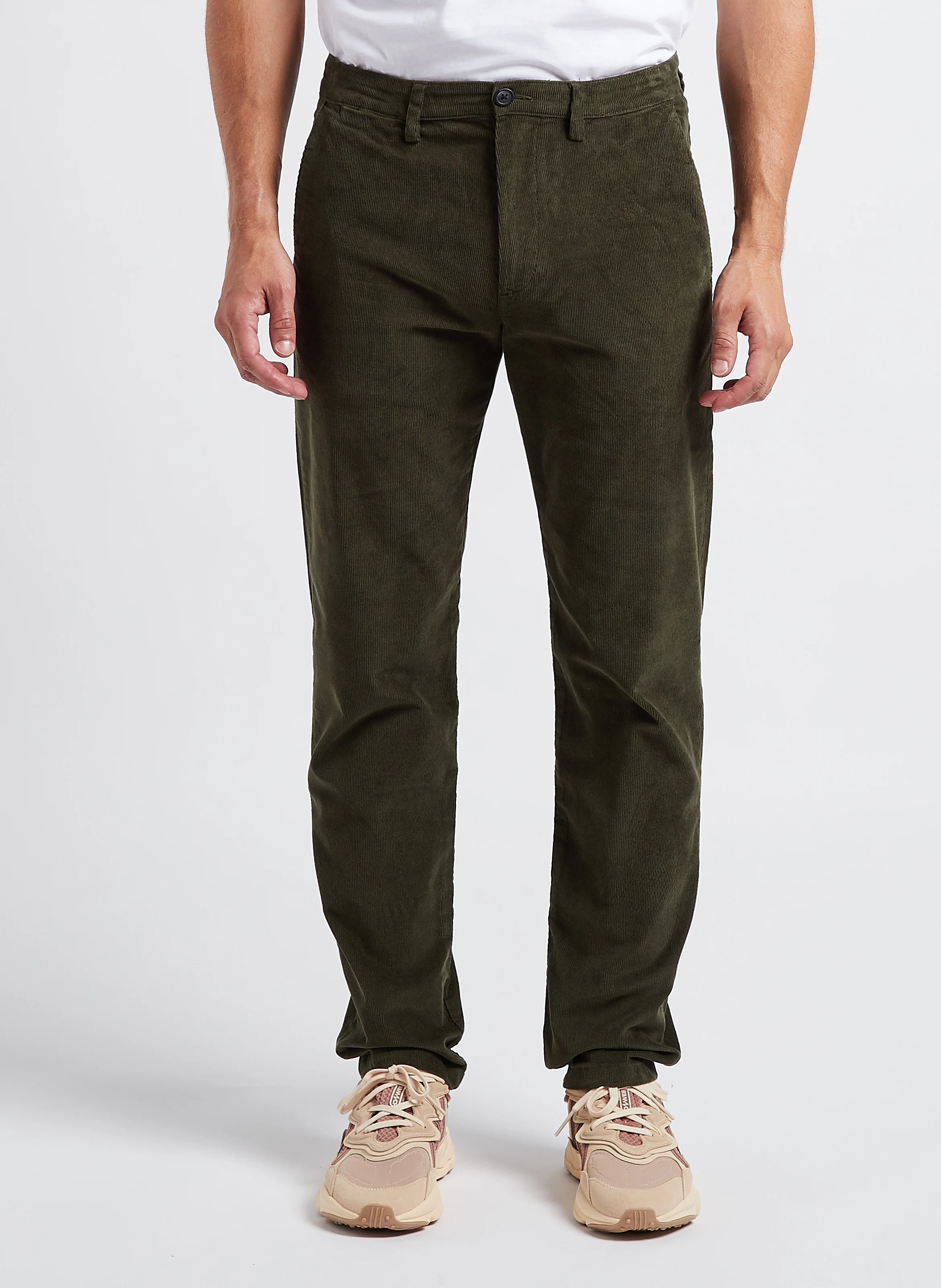 Pantalon droit en velours de coton bio mélangé | Vert