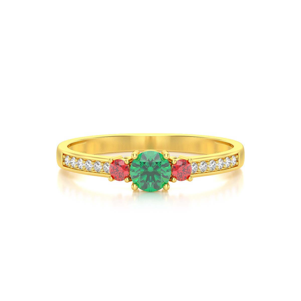 Bague ADEN Or 585 Jaune Emeraude Rubis et diamants 1.65grs
