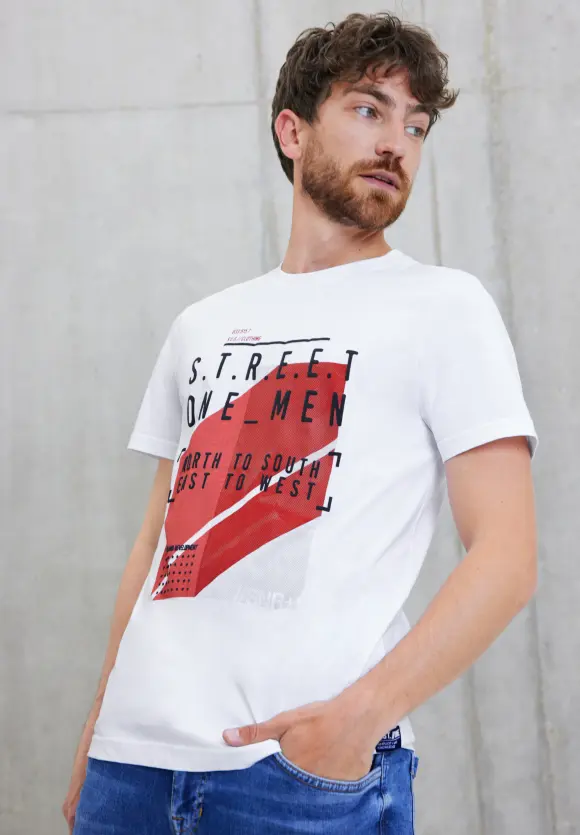 T-Shirt mit Partprint - White