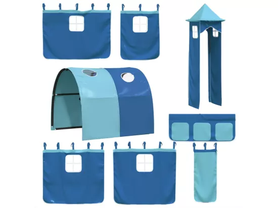 Lit mezzanine enfants avec tour bleu 80x200cm bois pin massif