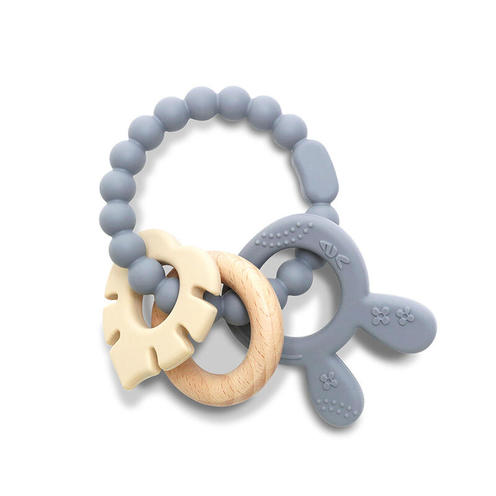 Anneau de dentition en silicone et hêtre Lapin Gris - LORELLI
