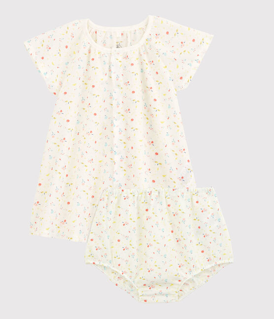 Robe manches courtes fruitée avec bloomer bébé fille en tubique chaine et trame en coton biologique