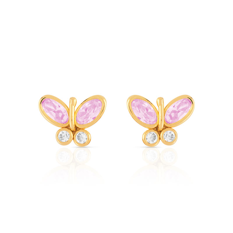 Boucles d'oreilles or 375 papillons zirconias