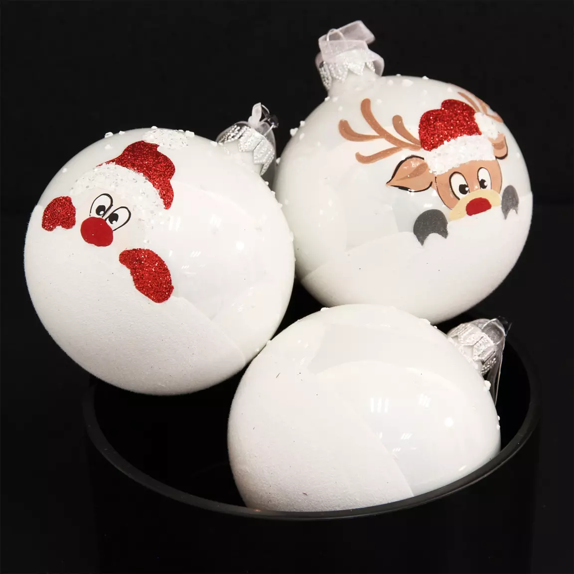 Lot de 6 boules de Noël en verre (D80 mm) Filou Blanc