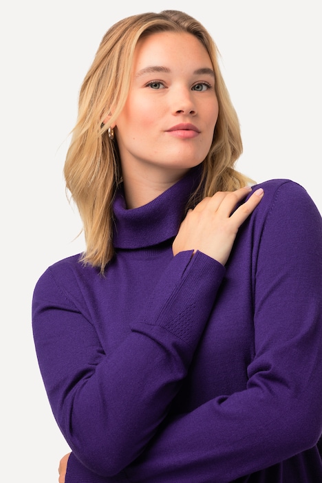 Rollkragenpullover, breite Rippbündchen, Langarm