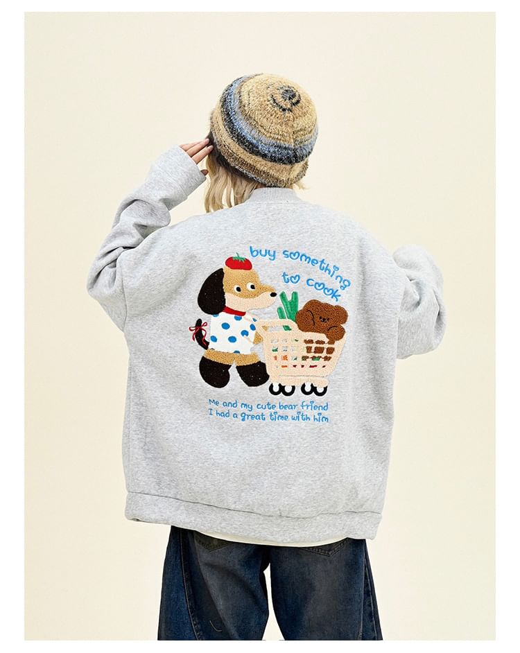 Iduna - Oversized baseballjack met geborduurde hondenhals en verlaagde schouders
