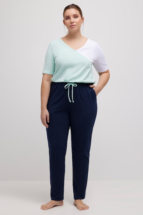 Jumpsuit, Colorblocking, Tunnelzug, V-Ausschnitt, Halbarm
