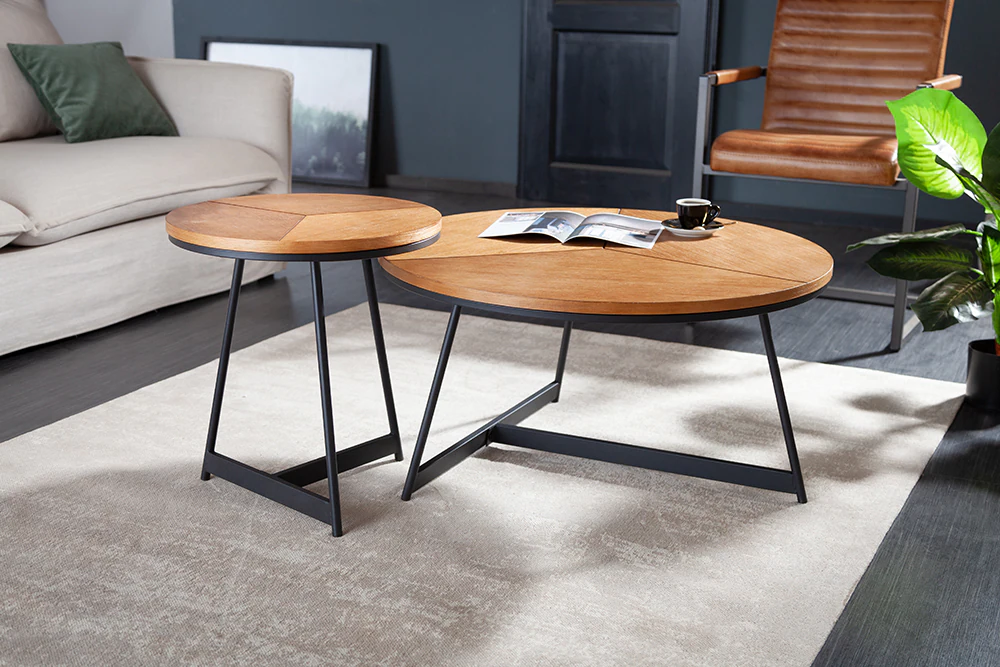 riess-ambiente Couchtisch OAK ELEGANCE - 80cm Eiche Holz-Design schwarzes Metallgestell rund