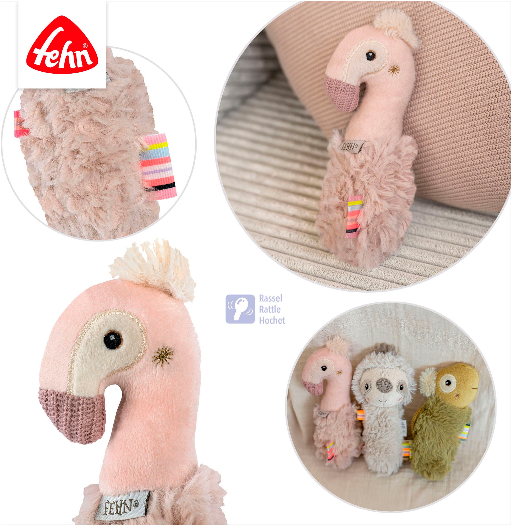 Fehn Greifspielzeug »Lazy, Crazy & Pink, Stabgreifling Flamingo«