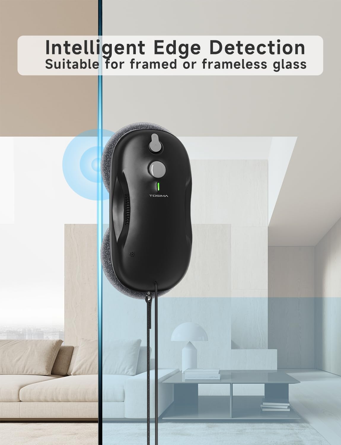 Tosima W3 fensterputzroboter Automatisches Sprühfunktion mit 80ML Tank, dreifachem Sicherheitssystem,fensterroboter Intelligenter Navigation, Fernbedienung, für alle Glatten Oberflächen,mit 12 Tüche