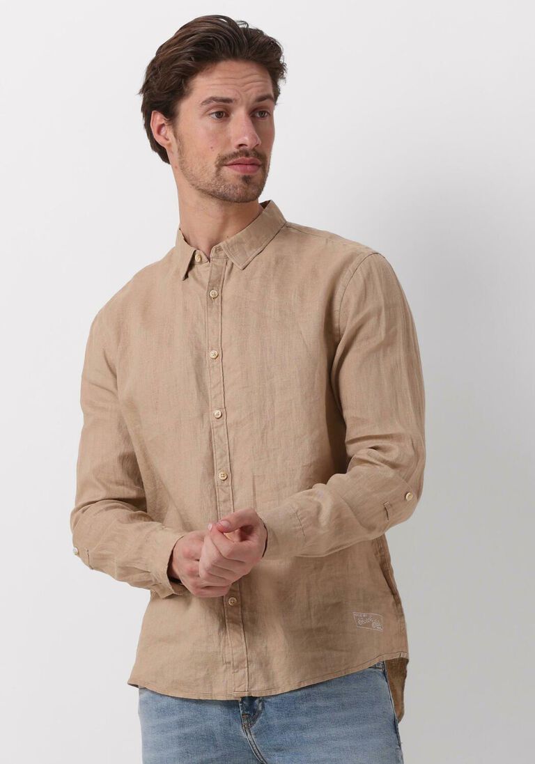 SCOTCH & SODA khaki scotch & soda casual overhemd linen shirt with roll-up