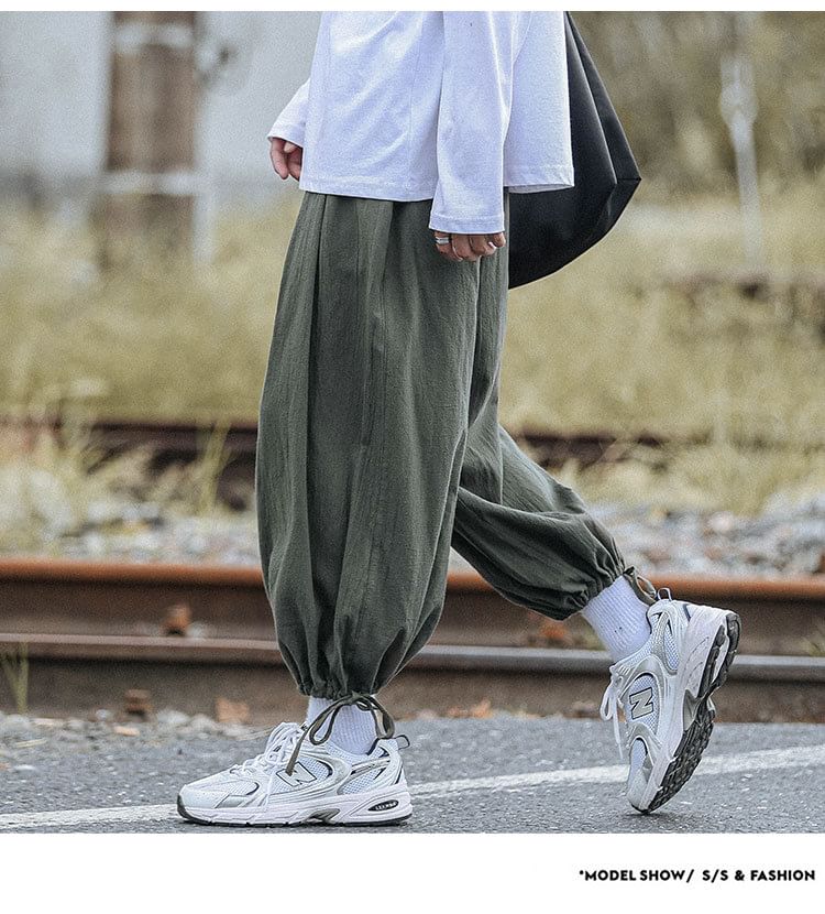POSI - Effen cropped broek met wijde pijpen en trekkoord in de taille