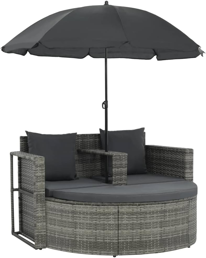 vidaXL Gartenlounge mit Sonnenschirm Poly Rattan Lounge Garnitur Gartenmöbel