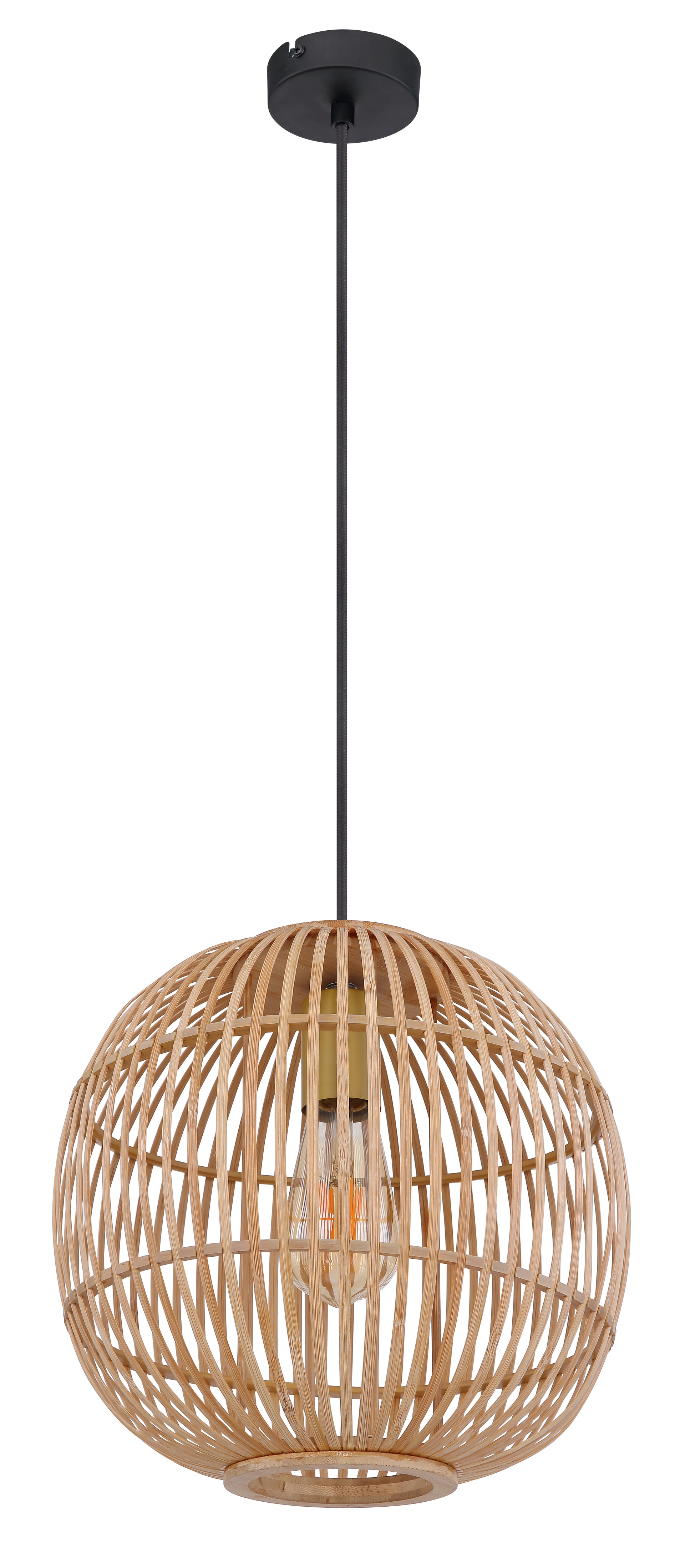 GLOBO Retrofit Pendelleuchte Hildegard Bambus 30x30cm H150cm